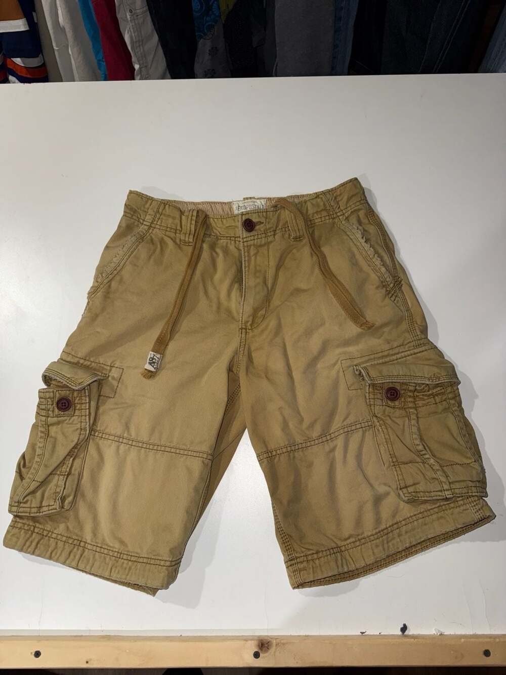 Aeropostale Authentic Cargo Khaki Distressed Utility Shorts